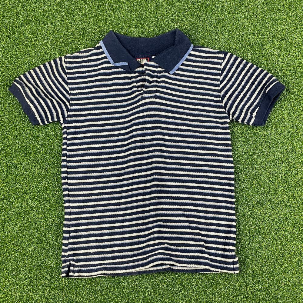 Vintage 90s Faded Glory Junior Boys Navy Stripe Nautical Polo Shirt Sz 5